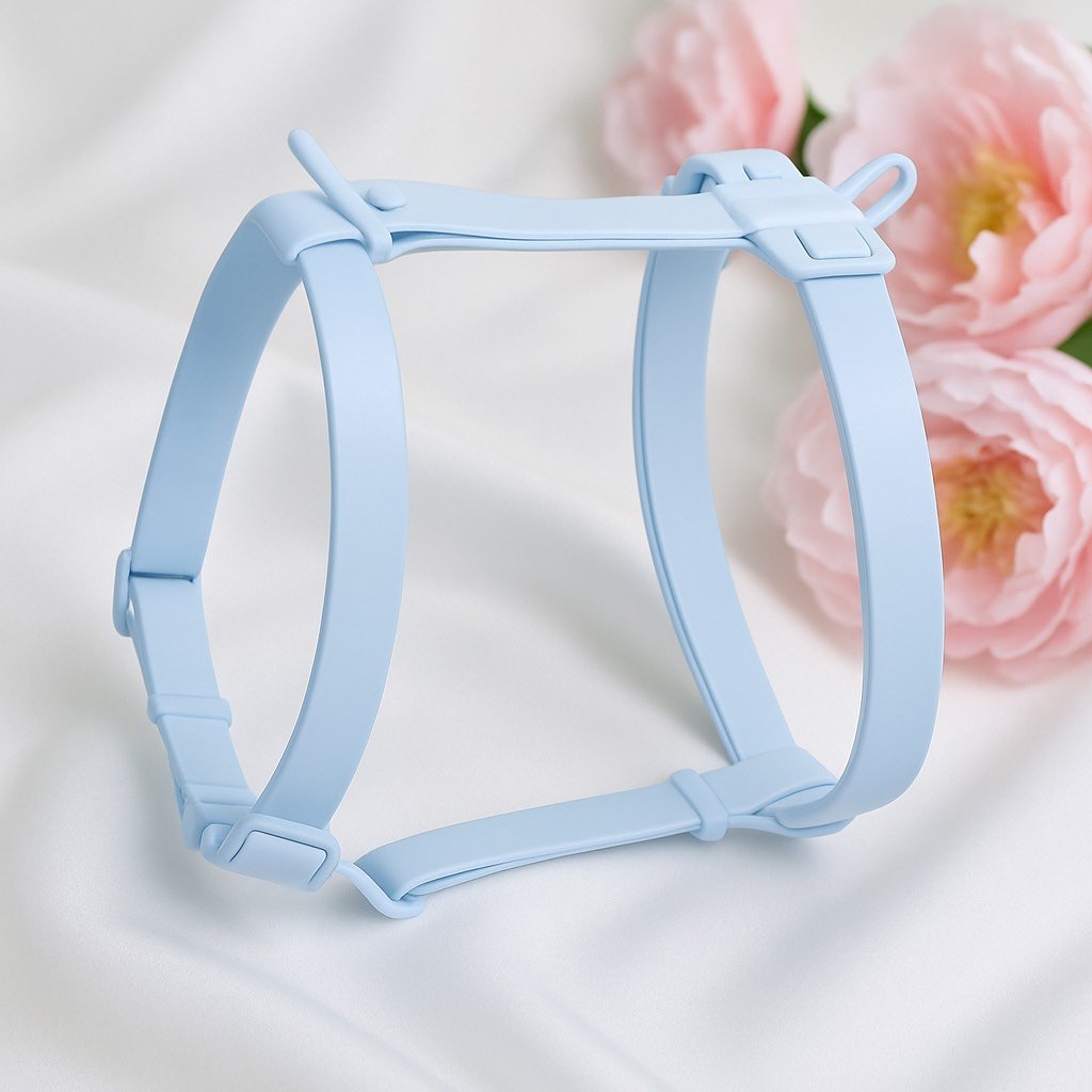 harnais pour chien en biothane pastel bleu waterproof