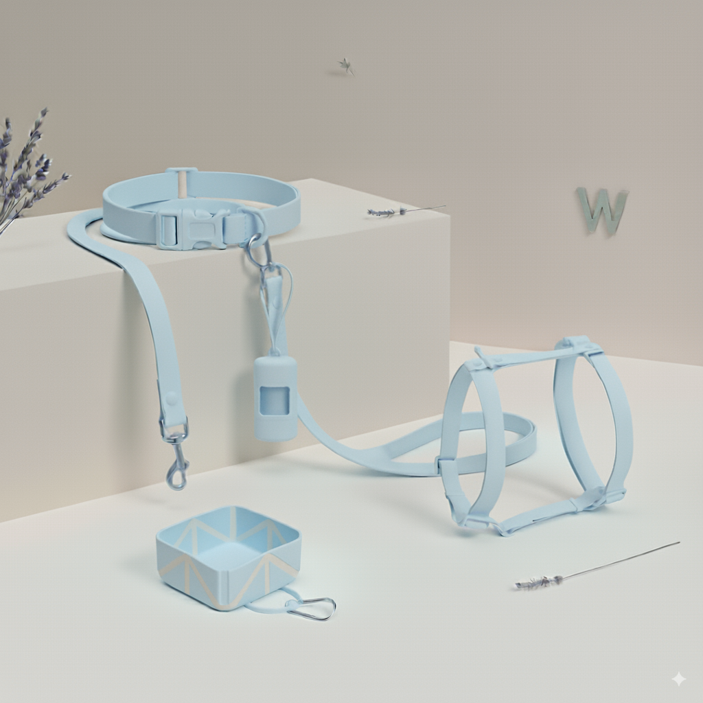 pack accessoires chien biothane bleu waterproof