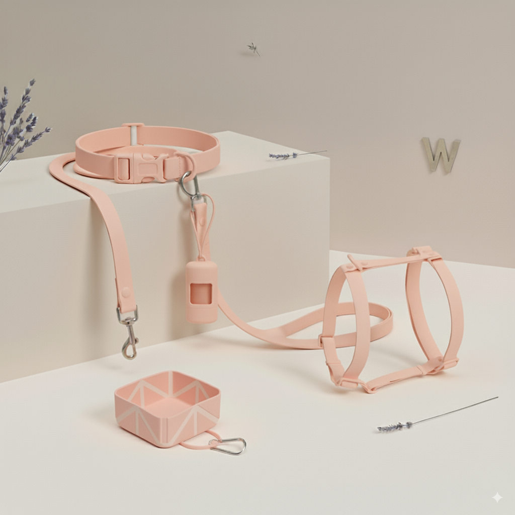 pack accessoires chien biothane rose pastel