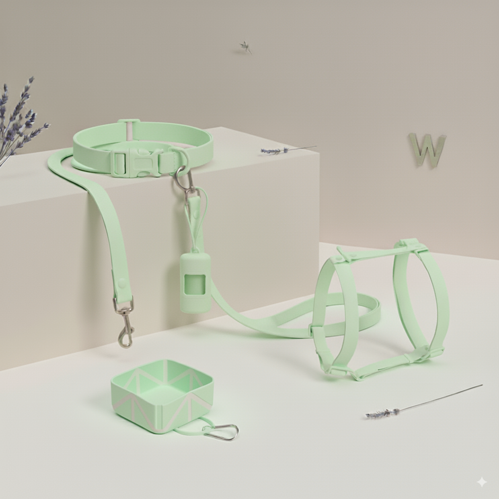 pack accessoires chien biothane vert tendre pastel