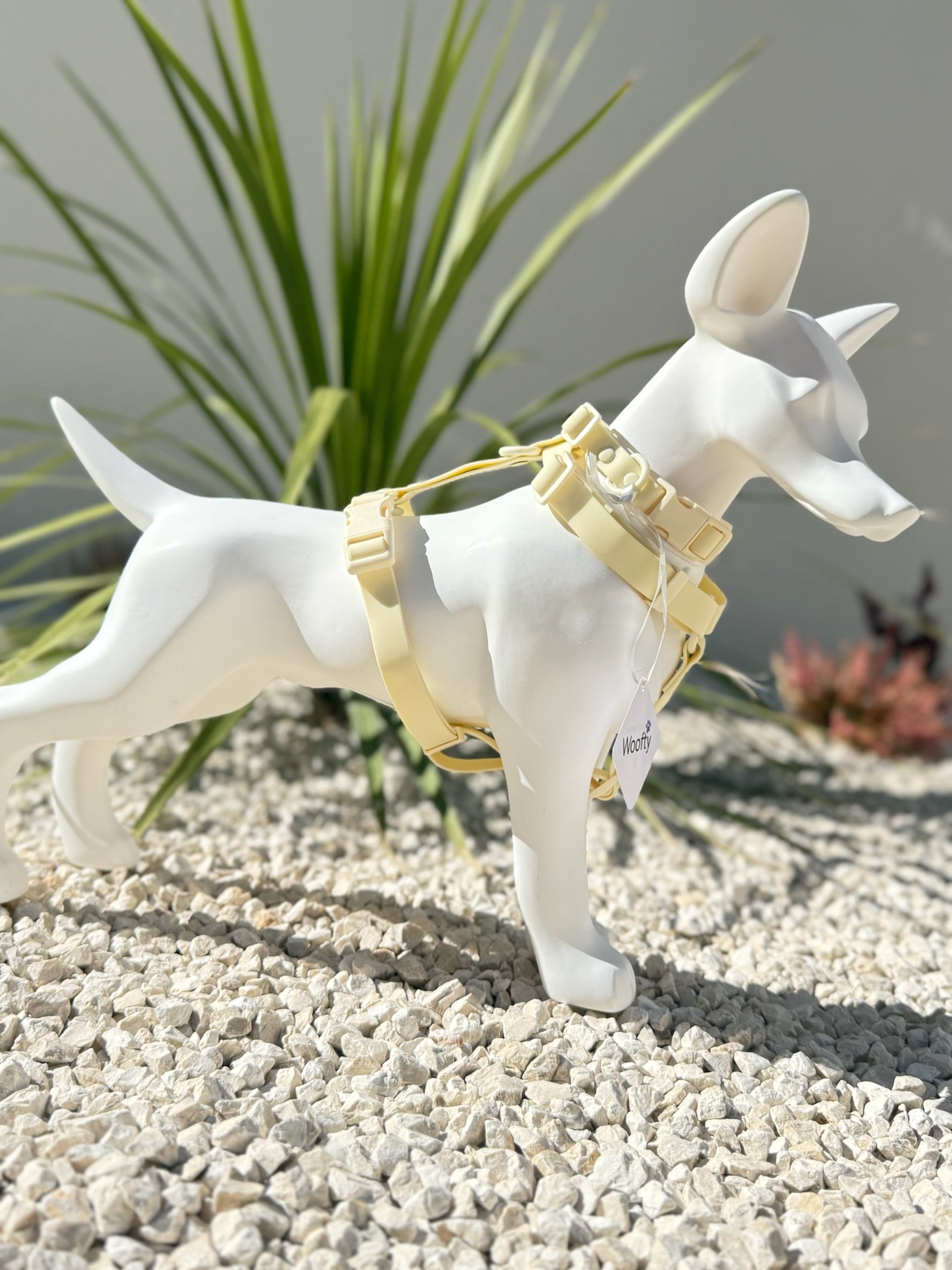 collier harnais chien jaune clair pastel woofty reel waterproof