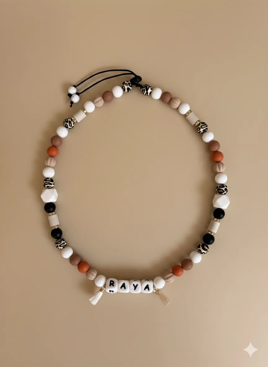 bijoux leopard terracotta beige collier perles em antiparasitaire woofty style chic