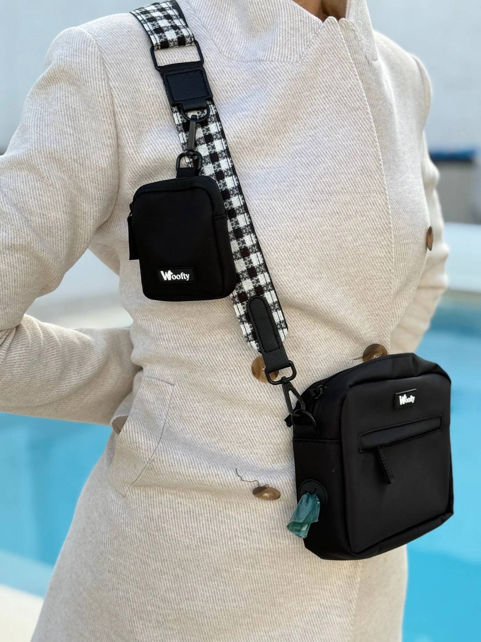 woofty bandouliere sacoche laniere vichy pied de poule cover