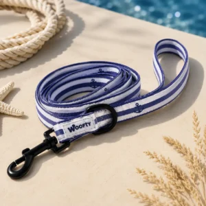 laisse chien pack laisse collier marin mariniere bleu blanc chic tendance style woofty